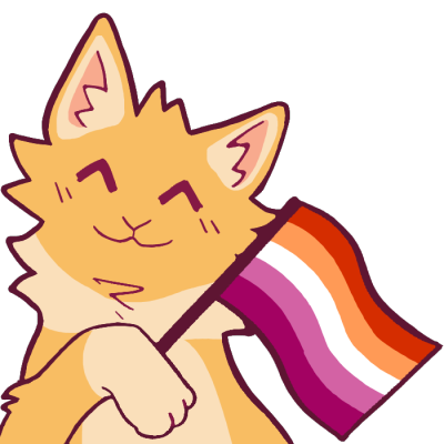 a cream and light auburn cat, a lesbian flag on a stick tucked behind its front paw.